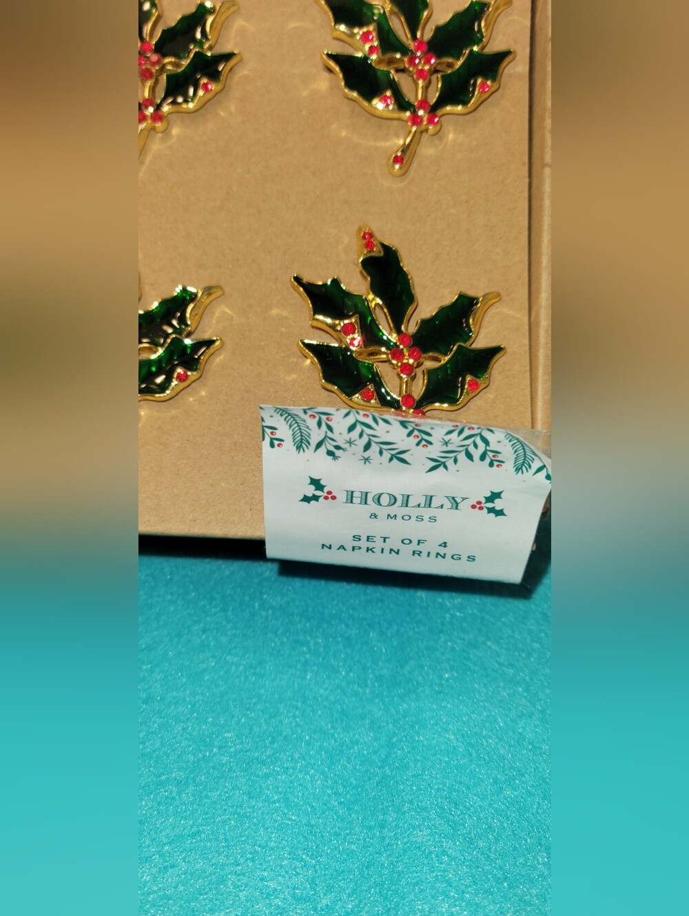Green and Red Holly Leaf Napkin Rings - Set of 4